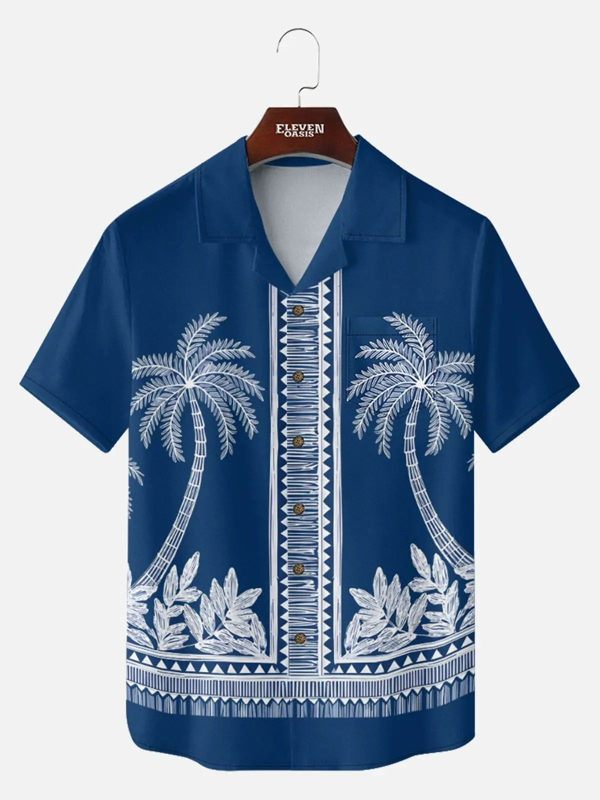 Men's Blue Palm Tile Panel Short Sleeve Shirt