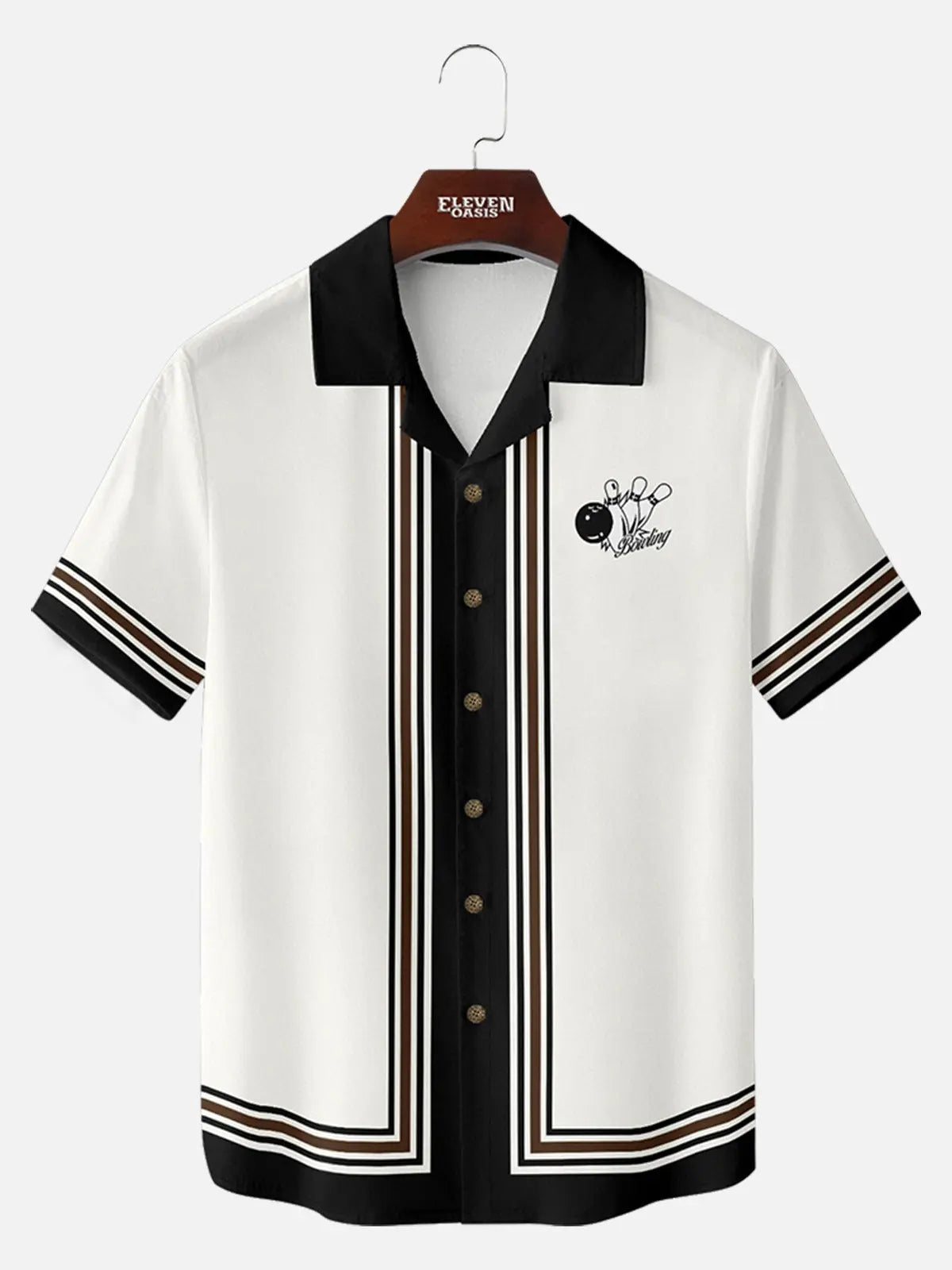 Men's Classic Vertical Stripe Bowling Short Sleeve Shirt