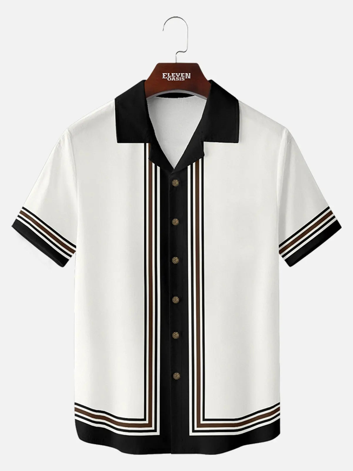 Men's Classic Vertical Stripe Bowling Short Sleeve Shirt