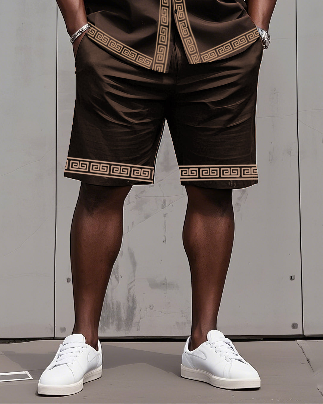Retro Daily Casual Edge Color Block Printing Short Sleeve Shirt and Shorts Suit
