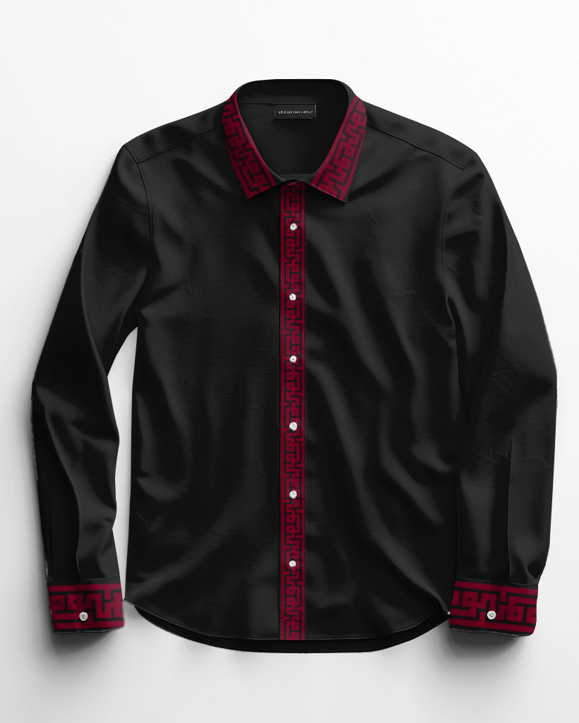 Men's Plus Size Simple Contrast Long Sleeve Lapel Shirt 2-Piece Set