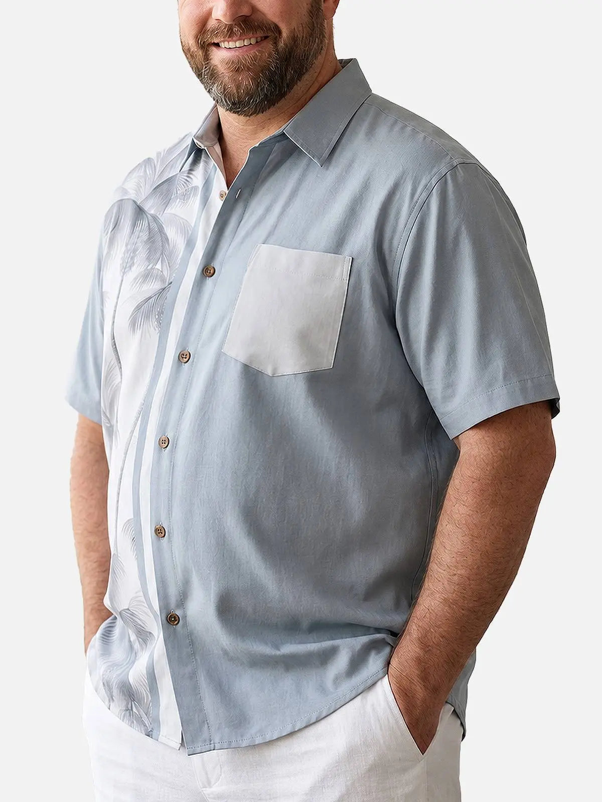 Tall Men's Coconut Tree Casual Breathable Hawaiian Short Sleeve Shirt