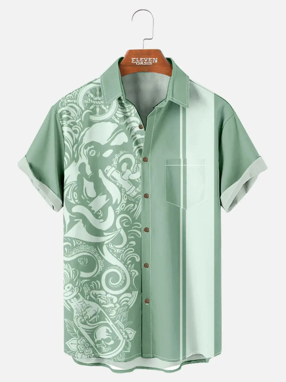 Tall Men's Blackout Kraken Tattoo Bowling Shirt