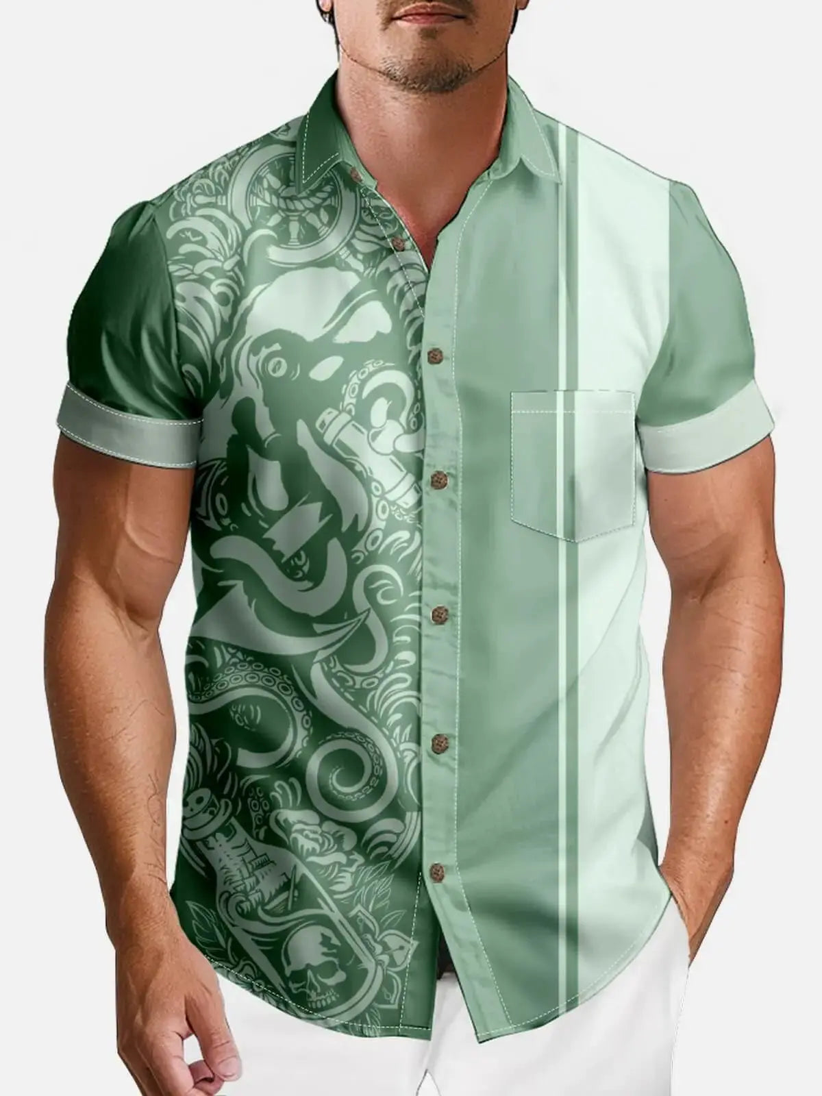 Tall Men's Blackout Kraken Tattoo Bowling Shirt