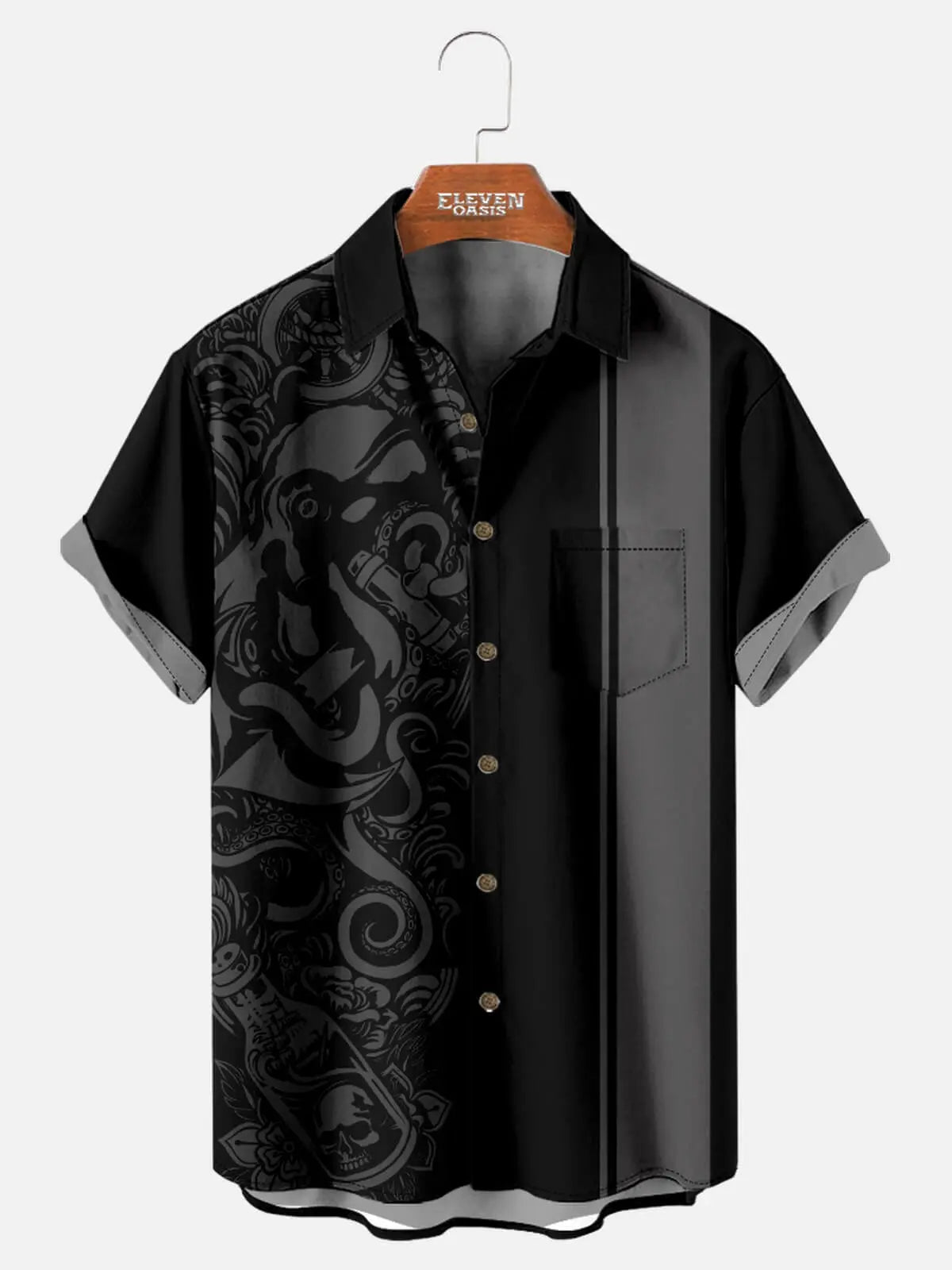 Tall Men's Blackout Kraken Tattoo Bowling Shirt