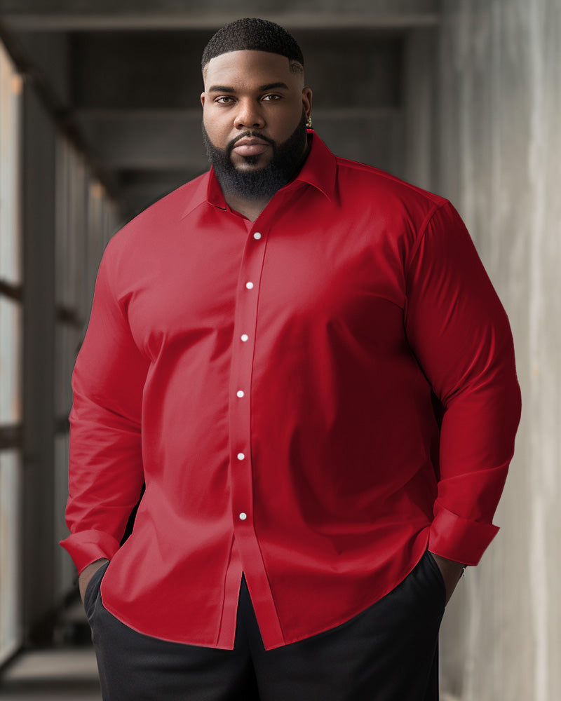 Men's Classic Casual Plus Size Solid Color Long Sleeve Lapel Shirt