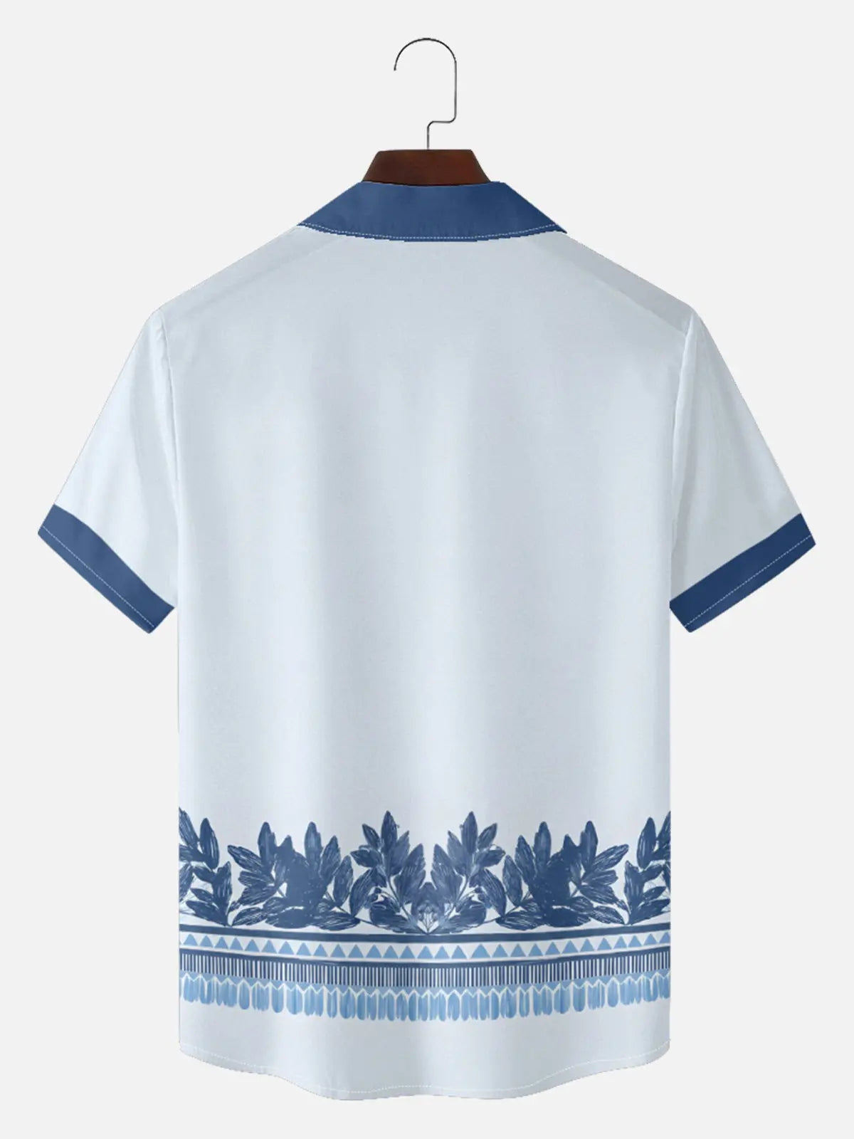 Men's Blue Palm Tile Panel Short Sleeve Shirt