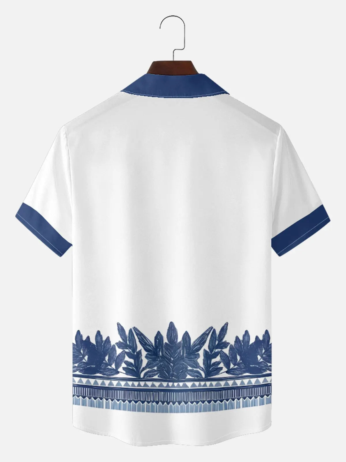 Men's Blue Palm Tile Panel Short Sleeve Shirt