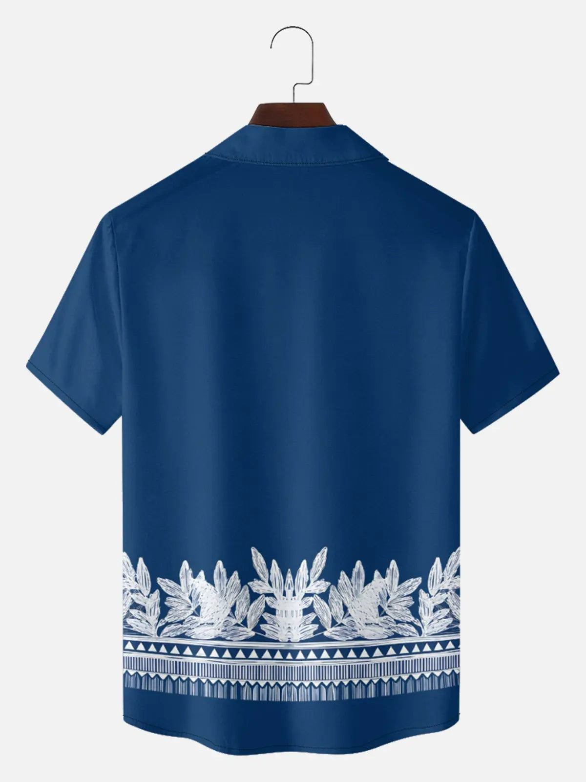 Men's Blue Palm Tile Panel Short Sleeve Shirt
