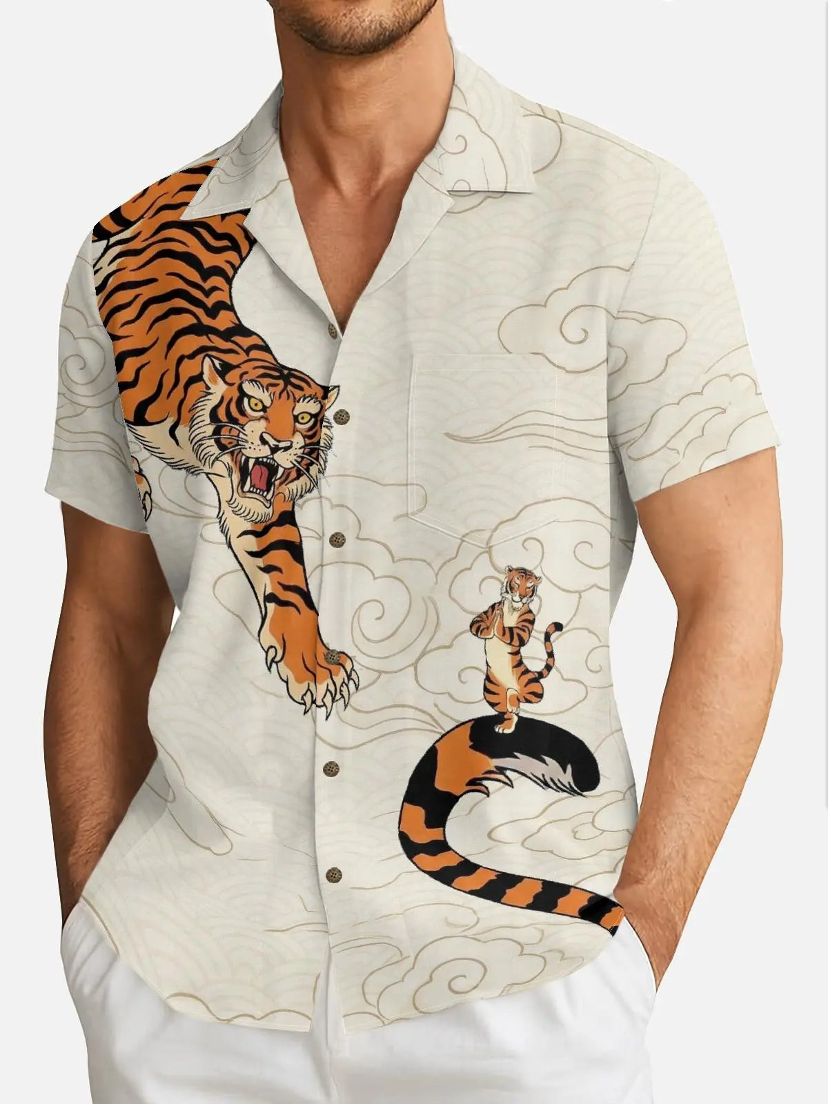 Men's Tiger In The Clouds Short Sleeve Shirt