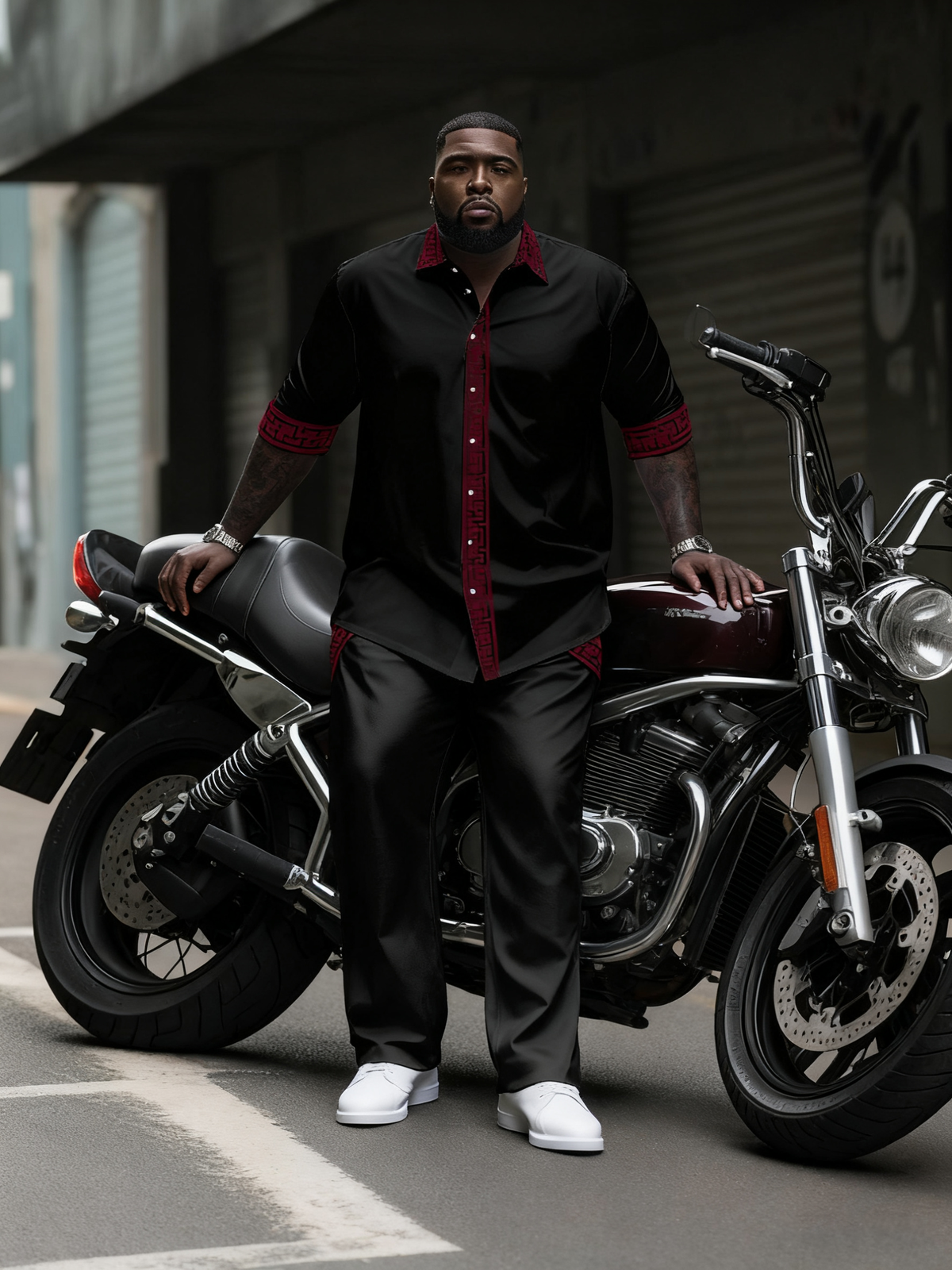 Men's Plus Size Simple Contrast Long Sleeve Lapel Shirt 2-Piece Set