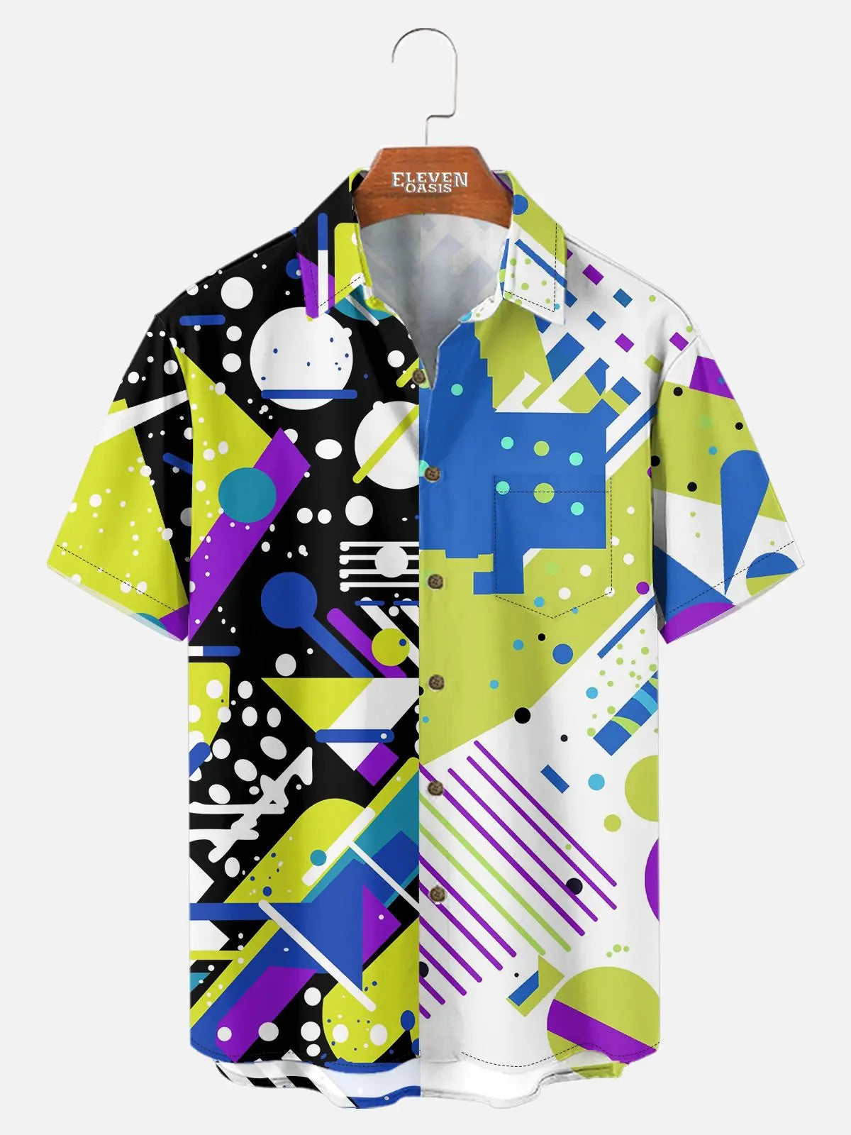 Men's Trapper Keeper Inspired Colorful  Geometric Shapes Short Sleeve Shirt