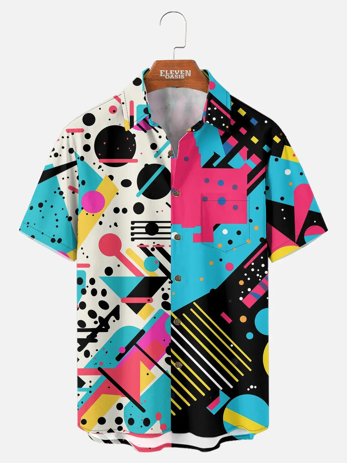Men's Trapper Keeper Inspired Colorful  Geometric Shapes Short Sleeve Shirt