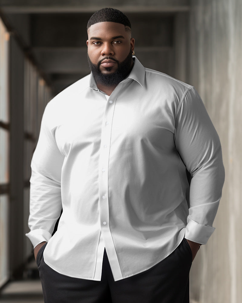 Men's Classic Casual Plus Size Solid Color Long Sleeve Lapel Shirt