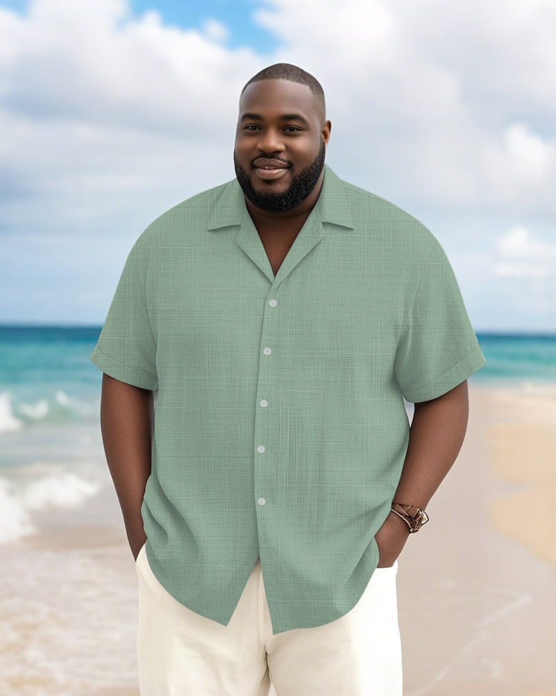Men's Plus Size Daily Solid Color Short Sleeve Bamboo Hemp Texture Shirt