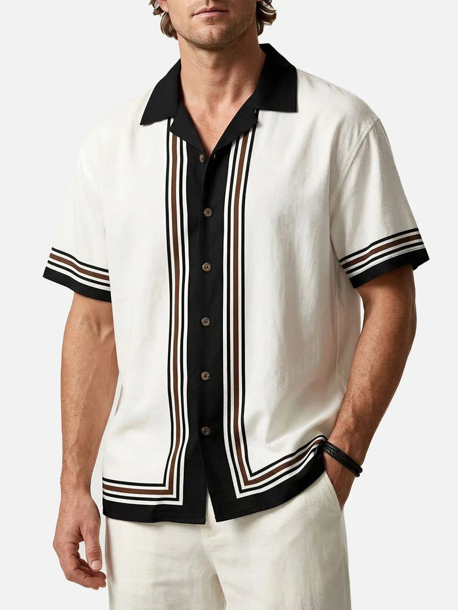 Men's Classic Vertical Stripe Bowling Short Sleeve Shirt