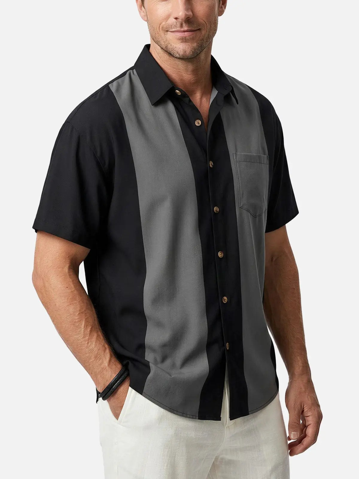 Men's Basic 50s Style Bowling Short Sleeve Shirt