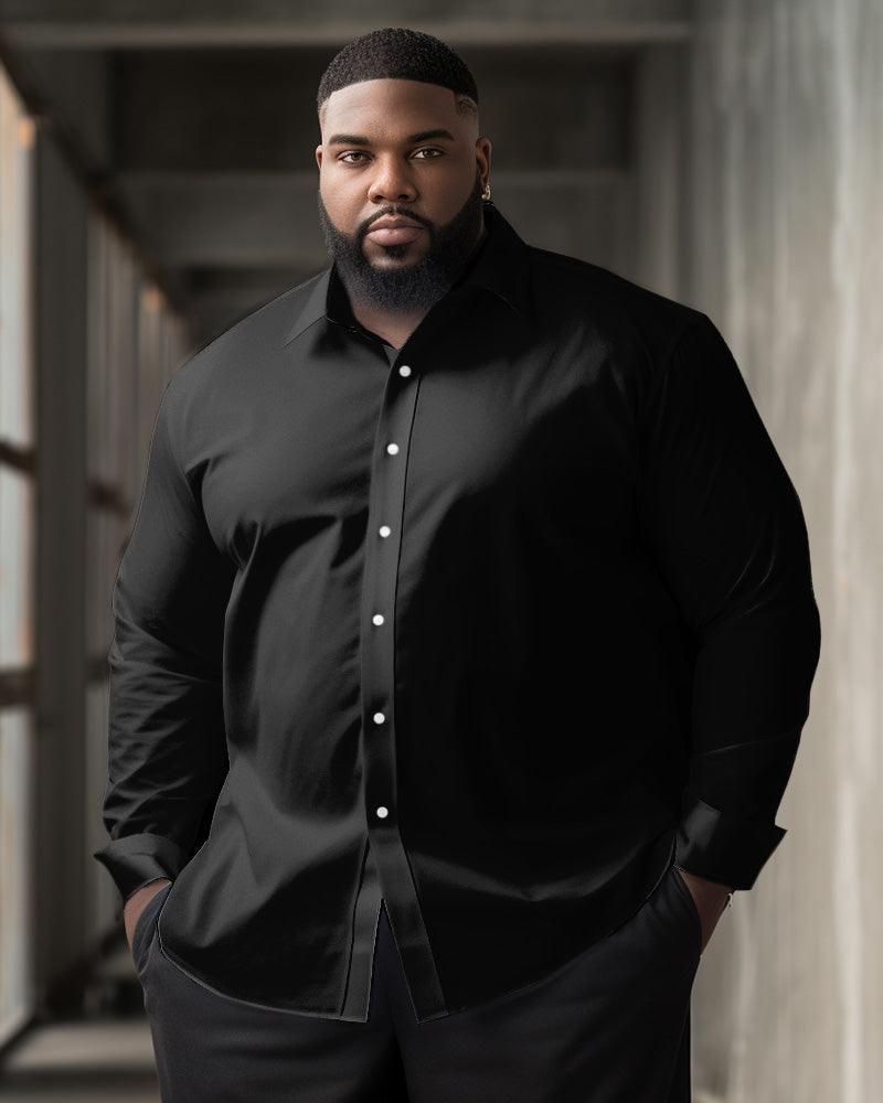 Men's Classic Casual Plus Size Solid Color Long Sleeve Lapel Shirt