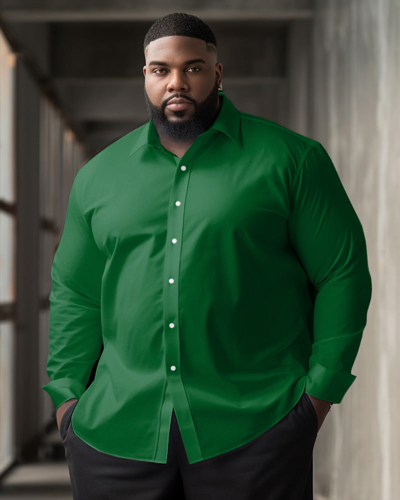 Men's Classic Casual Plus Size Solid Color Long Sleeve Lapel Shirt