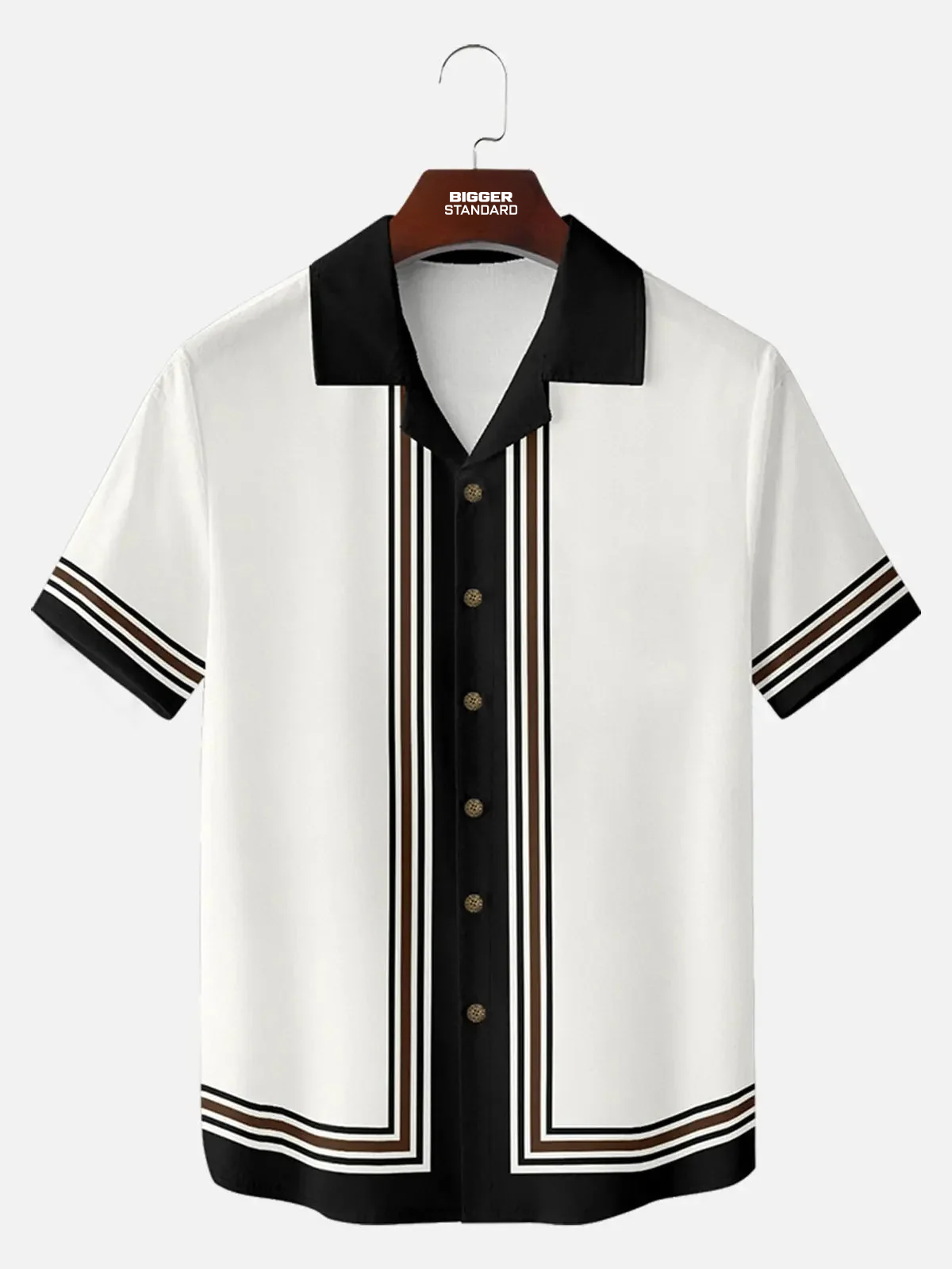 Men's Classic Vertical Stripe Bowling Short Sleeve Shirt
