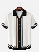 Men's Classic Vertical Stripe Bowling Short Sleeve Shirt