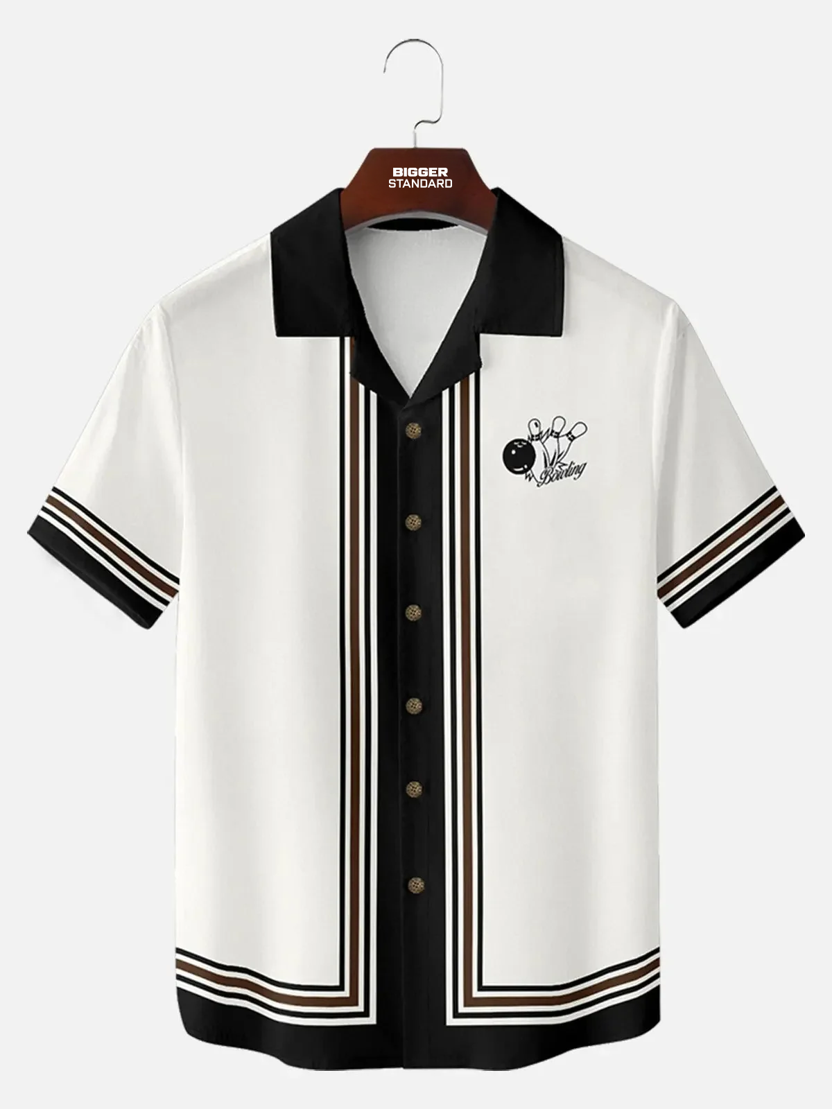 Men's Classic Vertical Stripe Bowling Short Sleeve Shirt