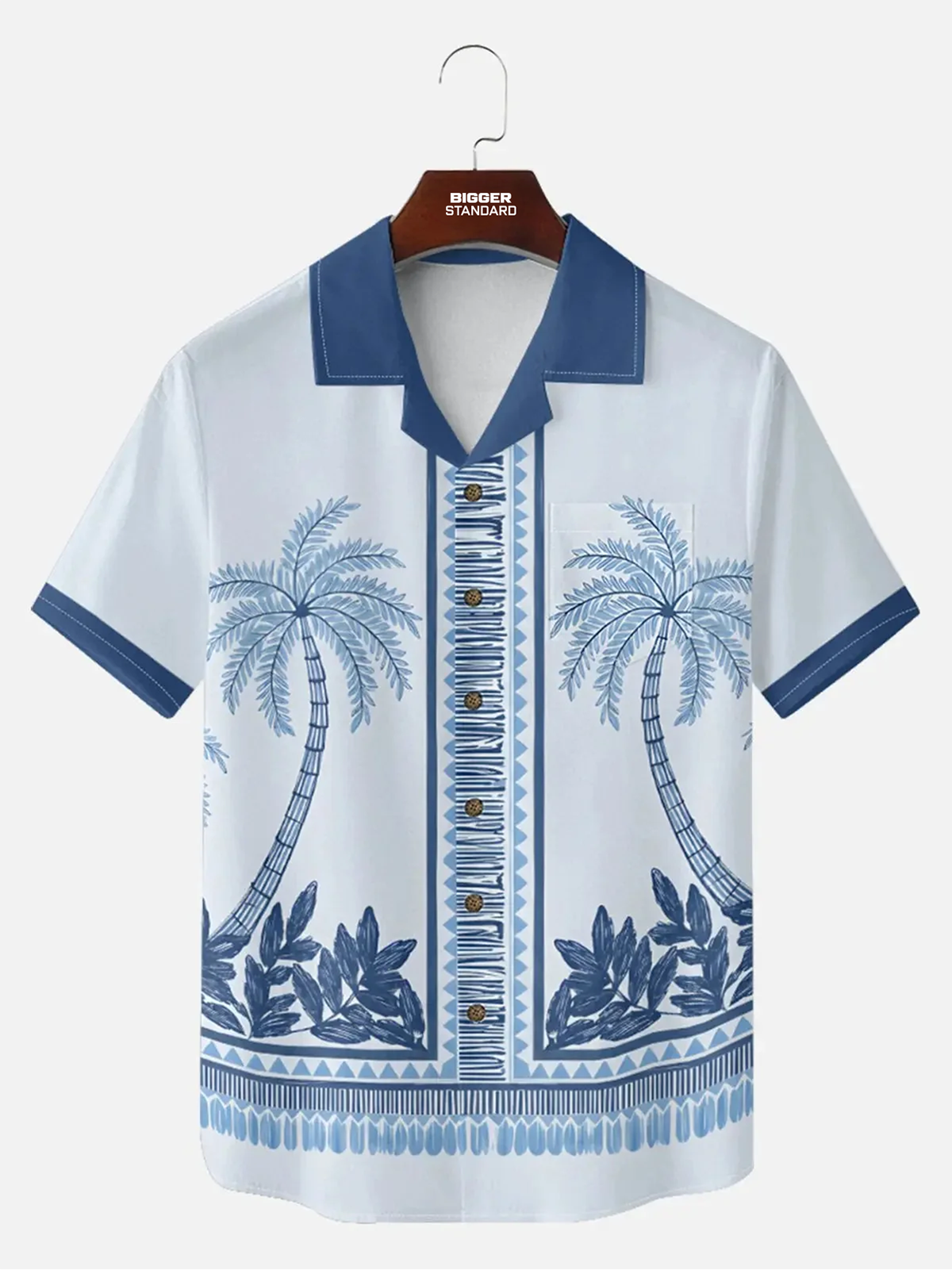 Men's Blue Palm Tile Panel Short Sleeve Shirt