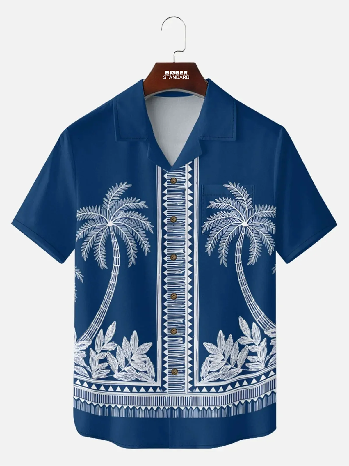 Men's Blue Palm Tile Panel Short Sleeve Shirt