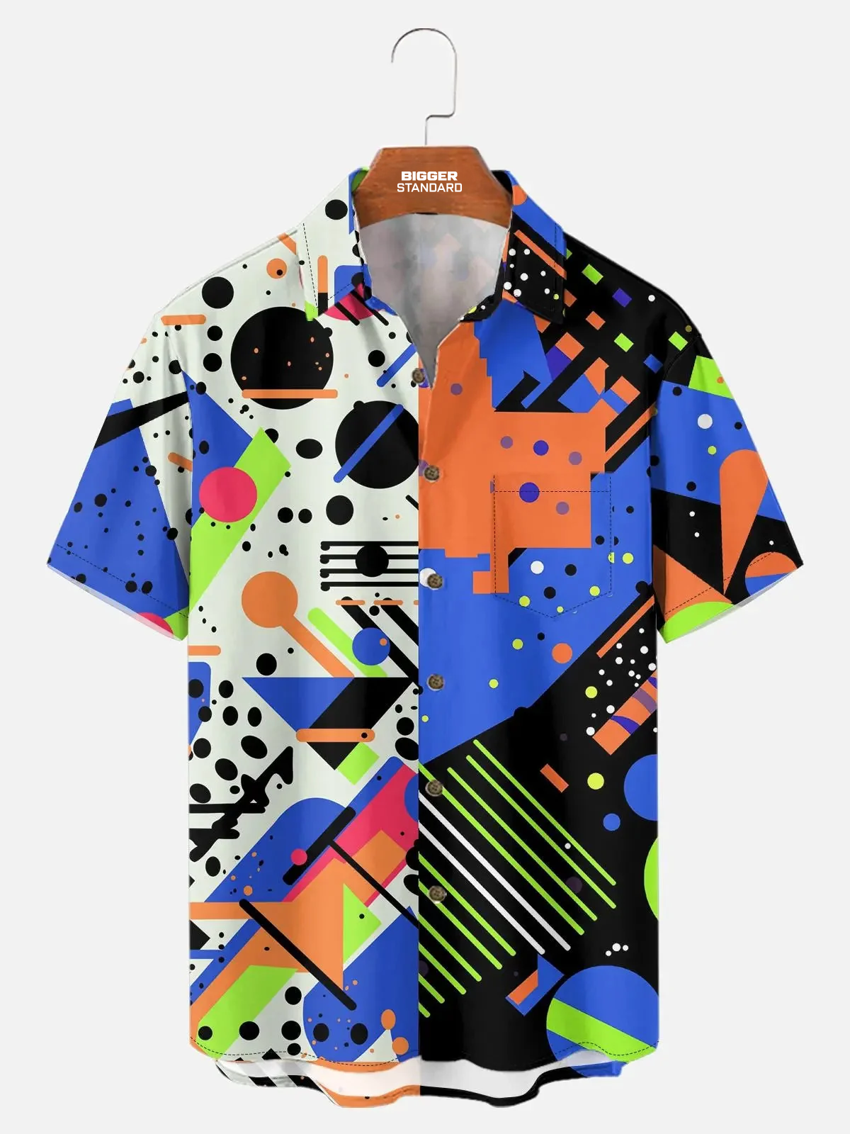 Men's Trapper Keeper Inspired Colorful  Geometric Shapes Short Sleeve Shirt